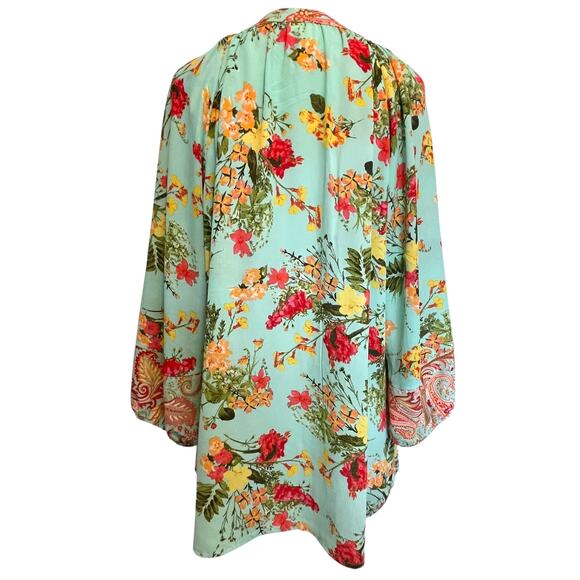 Fig and Flower Paisley Floral Popover Top Womens Large Pale Teal Multicolor - Picture 3 of 7